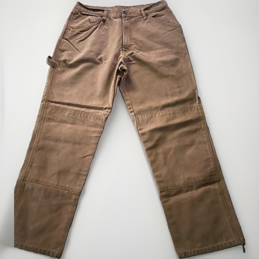 Vintage Guide Gear Double Knee Canvas Pants 34x30 Brown/Tan 100% Cotton Workwear